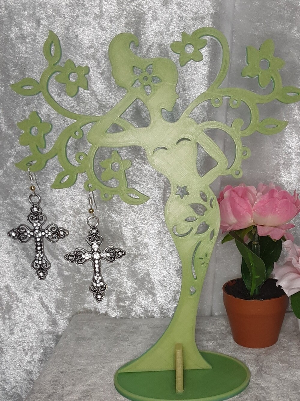 Handmade Crystal Silvertone Cross Earrings